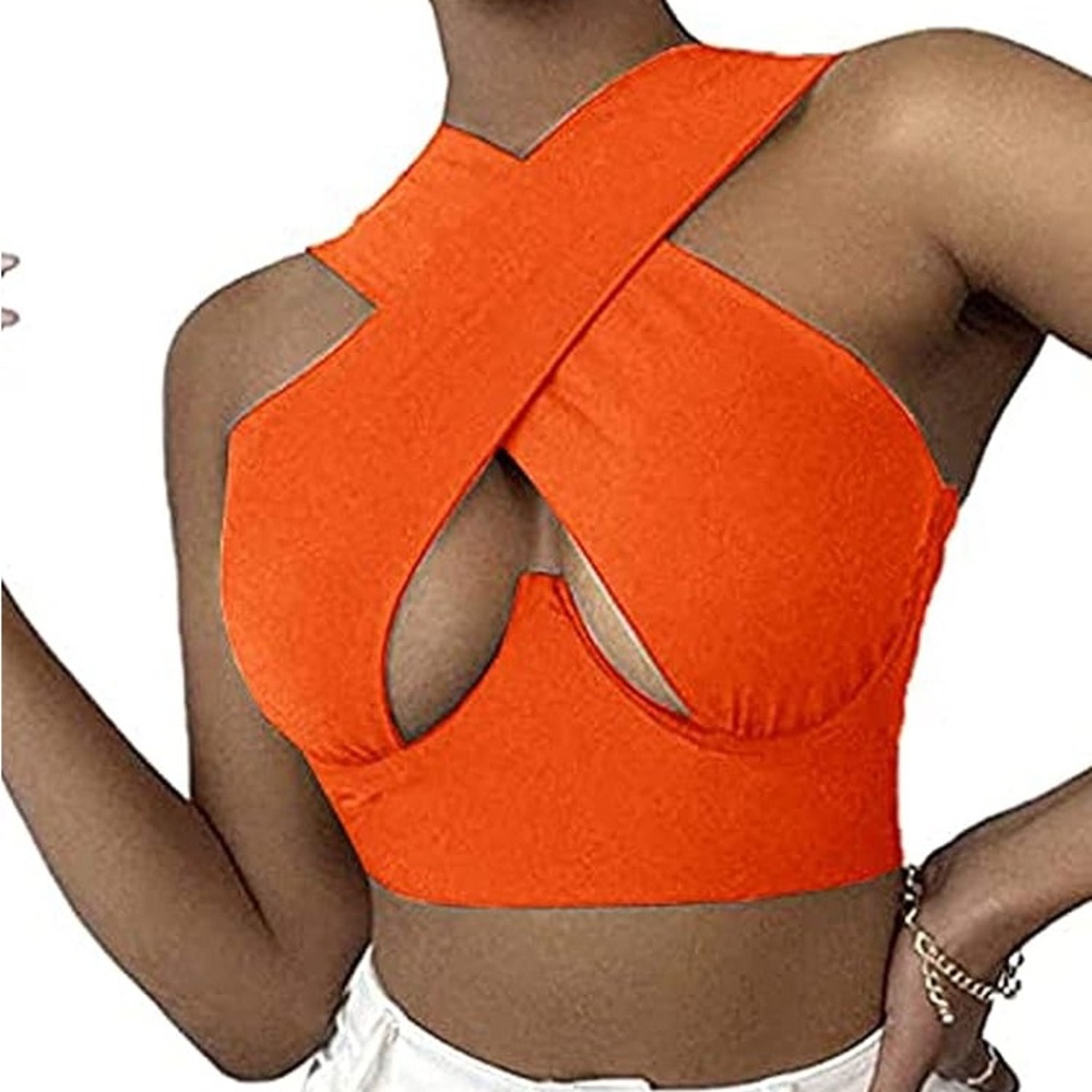 Crisscross Cut Out Halter Wrap Crop Top